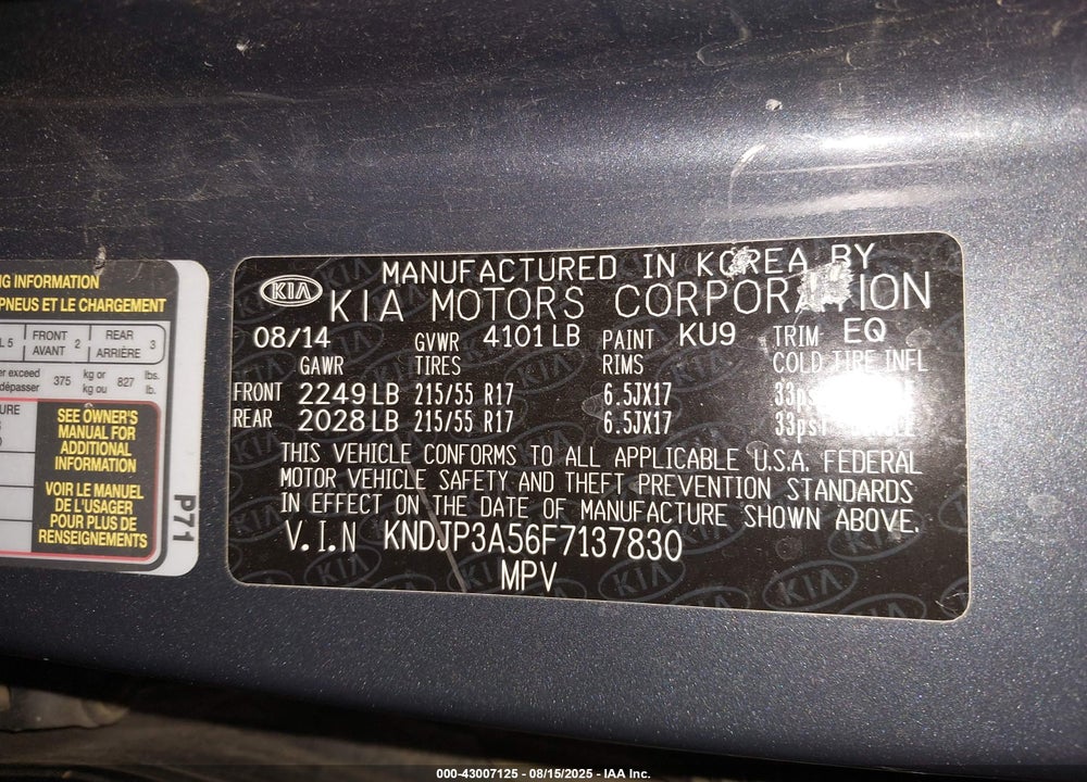 2015 KIA SOUL VIN: KNDJP3A56F7137830