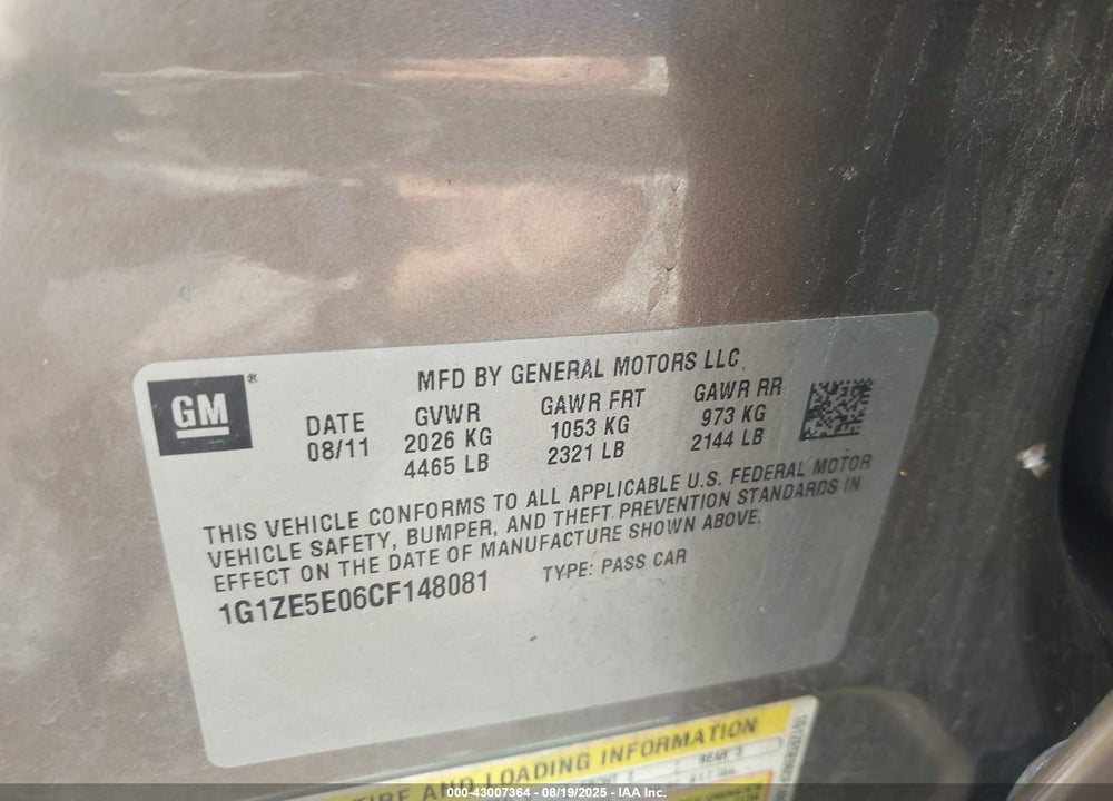 2012 CHEVROLET MALIBU VIN: 1G1ZE5E06CF148081