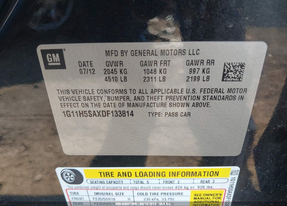 2013 CHEVROLET MALIBU VIN: 1G11H5SAXDF133814