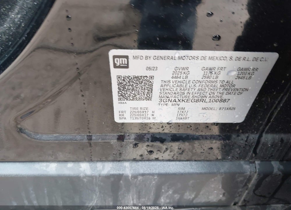 2024 CHEVROLET EQUINOX VIN: 3GNAXKEG8RL100887