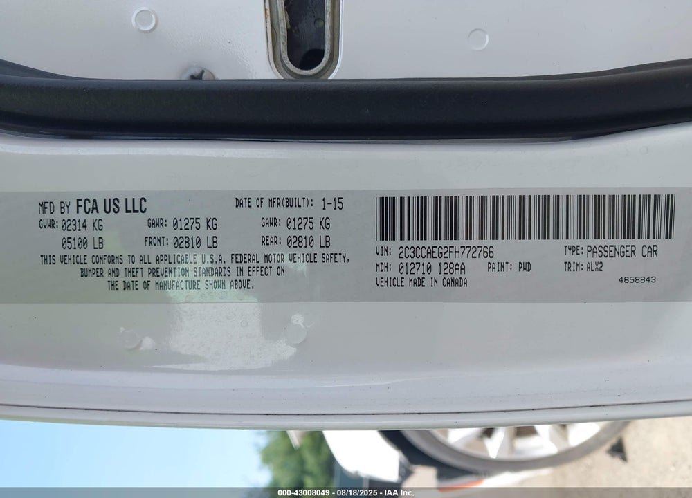 2015 CHRYSLER 300 VIN: 2C3CCAEG2FH772766