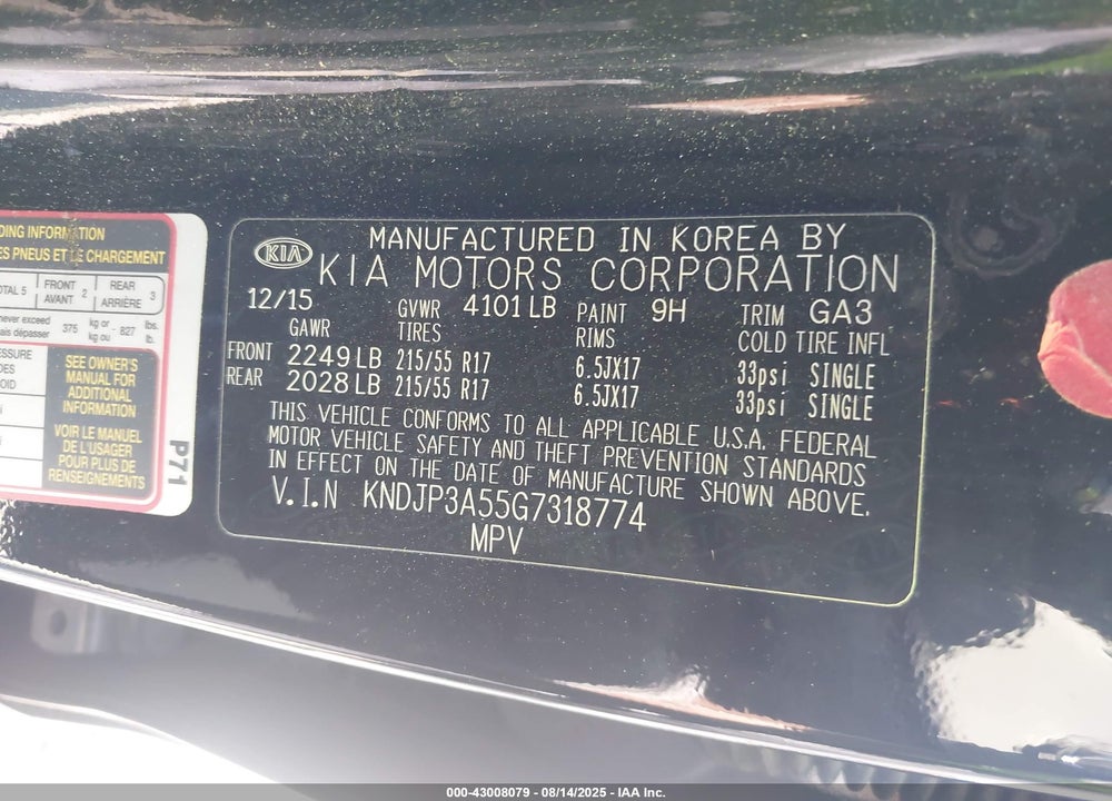 2016 KIA SOUL VIN: KNDJP3A55G7318774