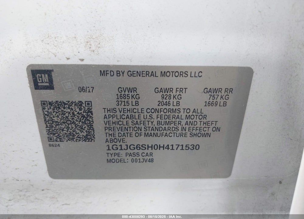 2017 CHEVROLET SONIC VIN: 1G1JG6SH0H4171530