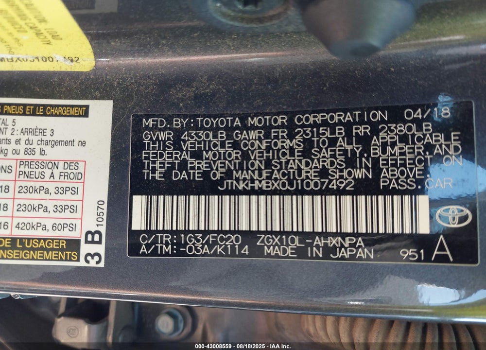 2018 TOYOTA C-HR XLE VIN: JTNKHMBX0J1007492