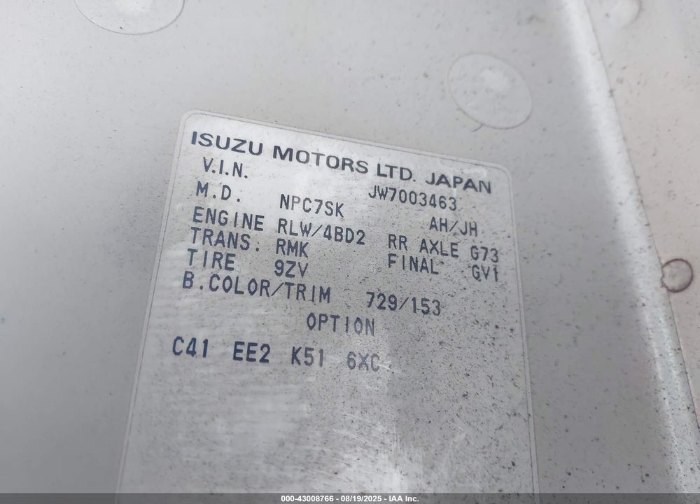 1998 ISUZU NPR VIN: JALC4B1K4W7003463