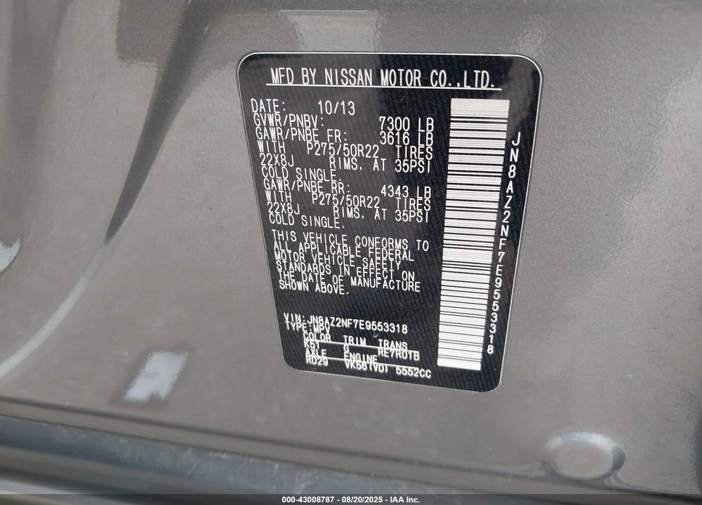 2014 INFINITI QX80 VIN: JN8AZ2NF7E9553318