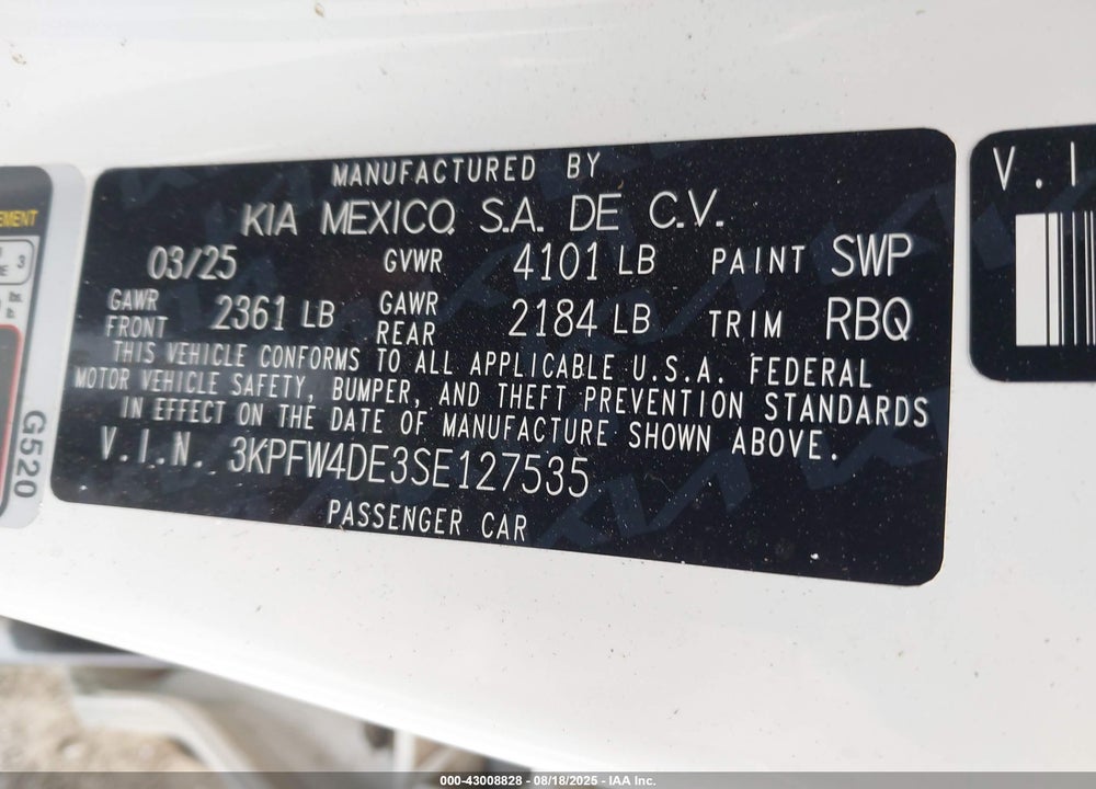 2025 KIA K4 VIN: 3KPFW4DE3SE127535