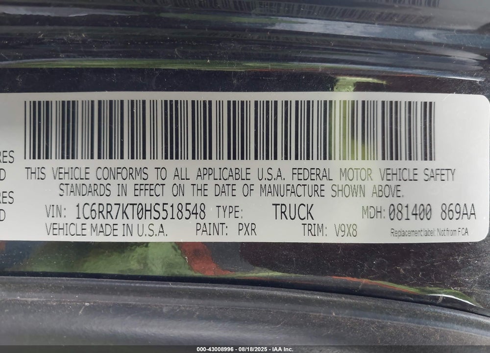 2017 RAM 1500 VIN: 1C6RR7KT0HS518548