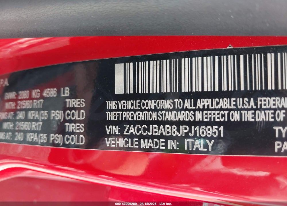 2018 JEEP RENEGADE VIN: ZACCJBAB8JPJ16951