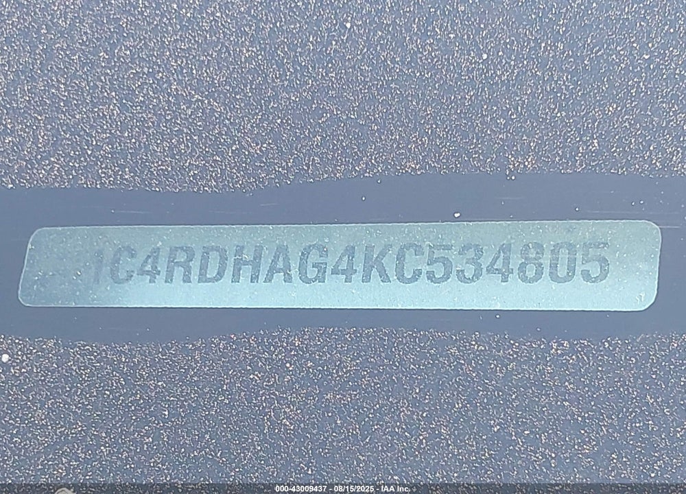 2019 DODGE DURANGO VIN: 1C4RDHAG4KC534805