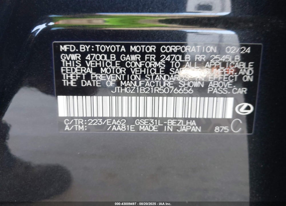 2024 LEXUS IS 350 VIN: JTHGZ1B21R5076656