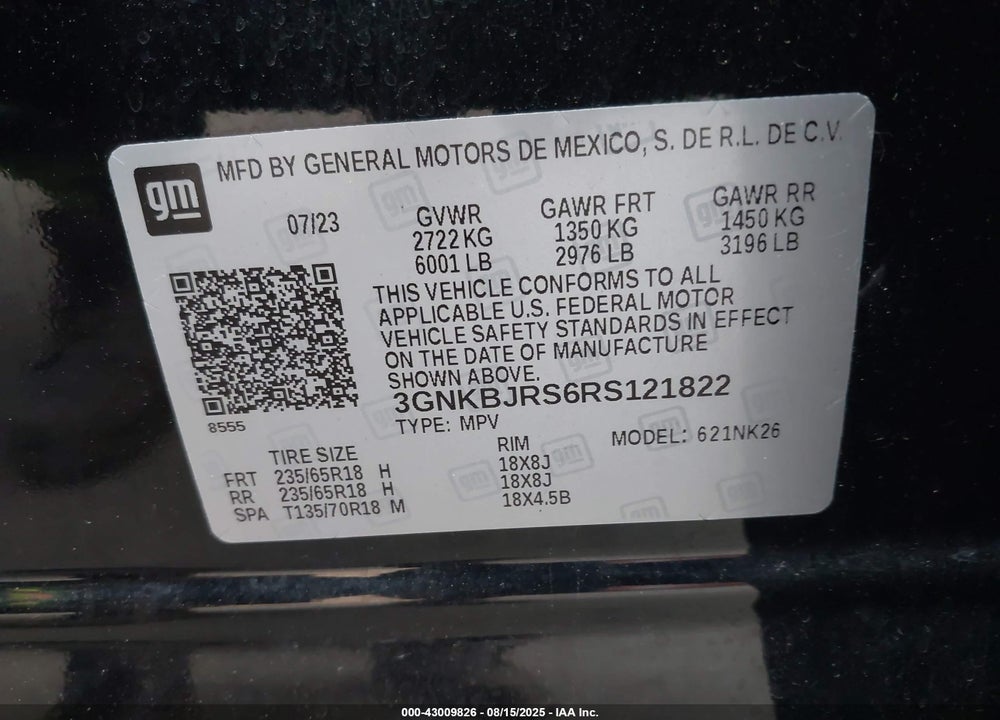 2024 CHEVROLET BLAZER VIN: 3GNKBJRS6RS121822
