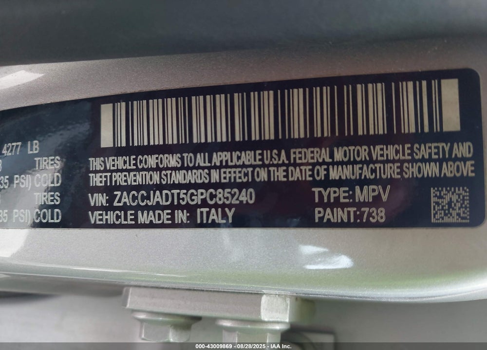 2016 JEEP RENEGADE VIN: ZACCJADT5GPC85240