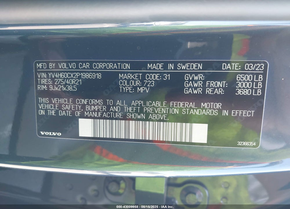 2023 VOLVO XC90 RECHARGE PLUG-IN HYBRID T8 ULTIMATE DARK THEME 7-SEATER VIN: YV4H60CX2P1986918