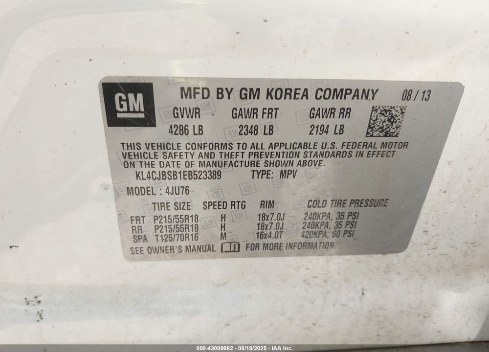 2014 BUICK ENCORE VIN: KL4CJBSB1EB523389