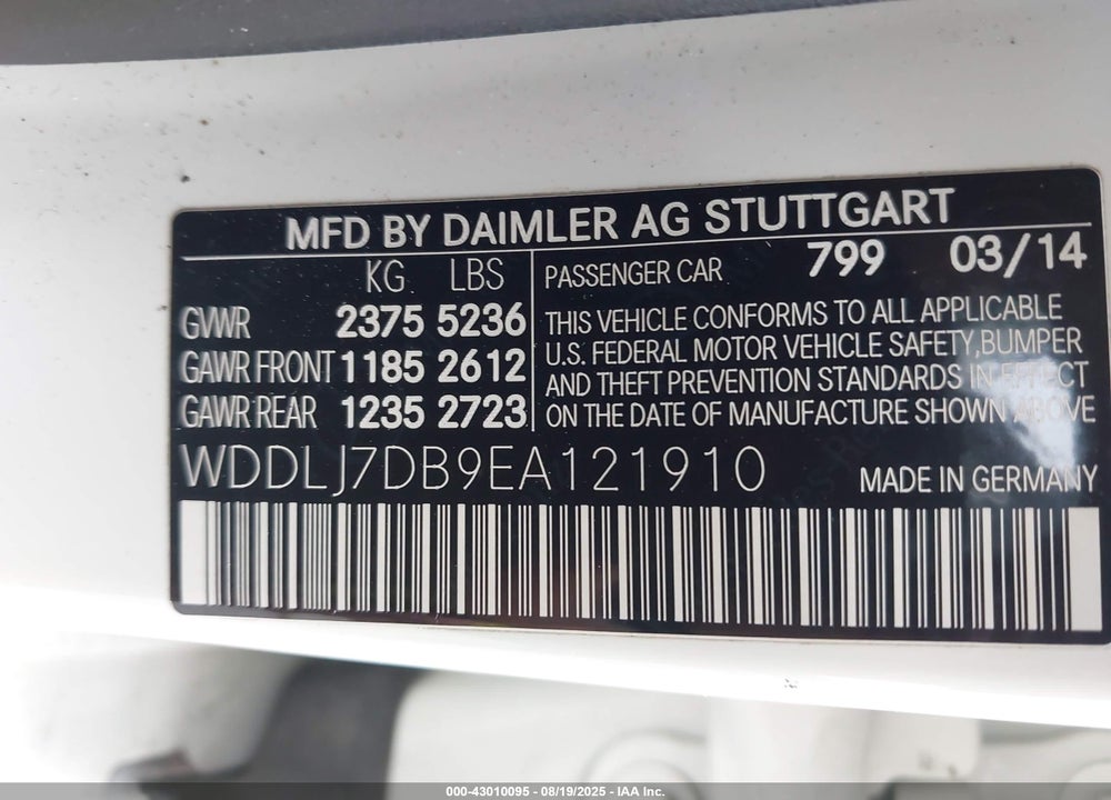 2014 MERCEDES-BENZ CLS 550 VIN: WDDLJ7DB9EA121910