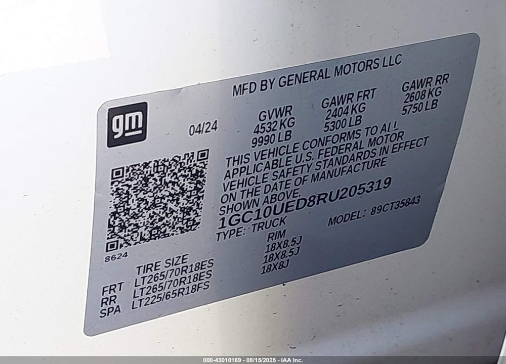2024 CHEVROLET SILVERADO VIN: 1GC10UED8RU205319
