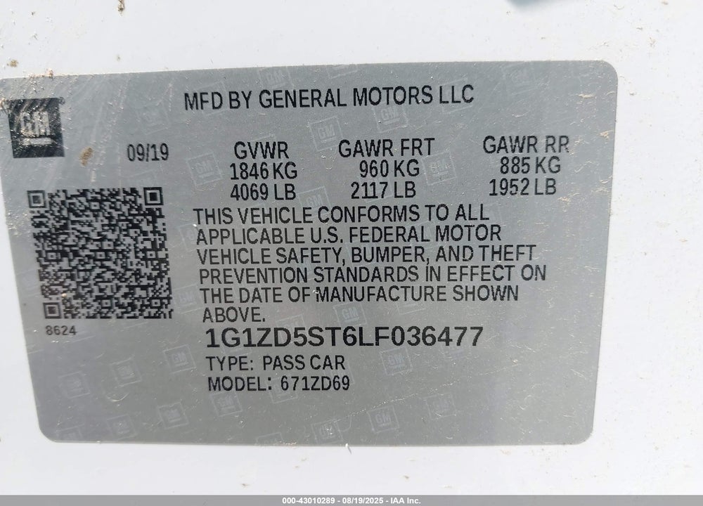 2020 CHEVROLET MALIBU VIN: 1G1ZD5ST6LF036477