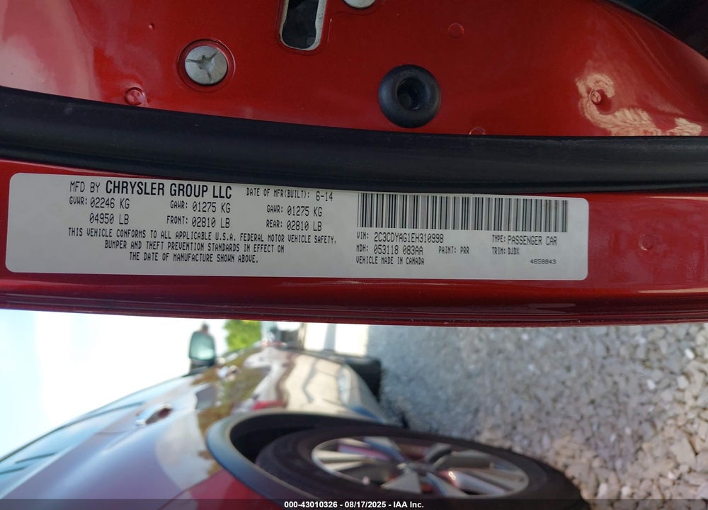 2014 DODGE CHALLENGER VIN: 2C3CDYAG1EH310998