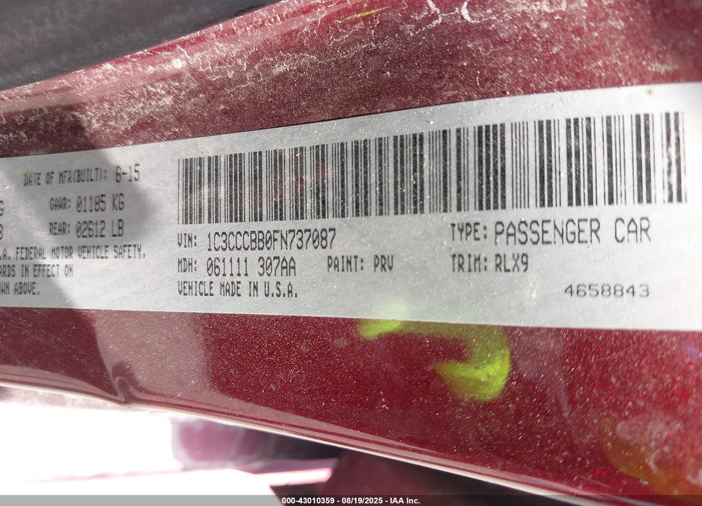 2015 CHRYSLER 200 VIN: 1C3CCCBB0FN737087