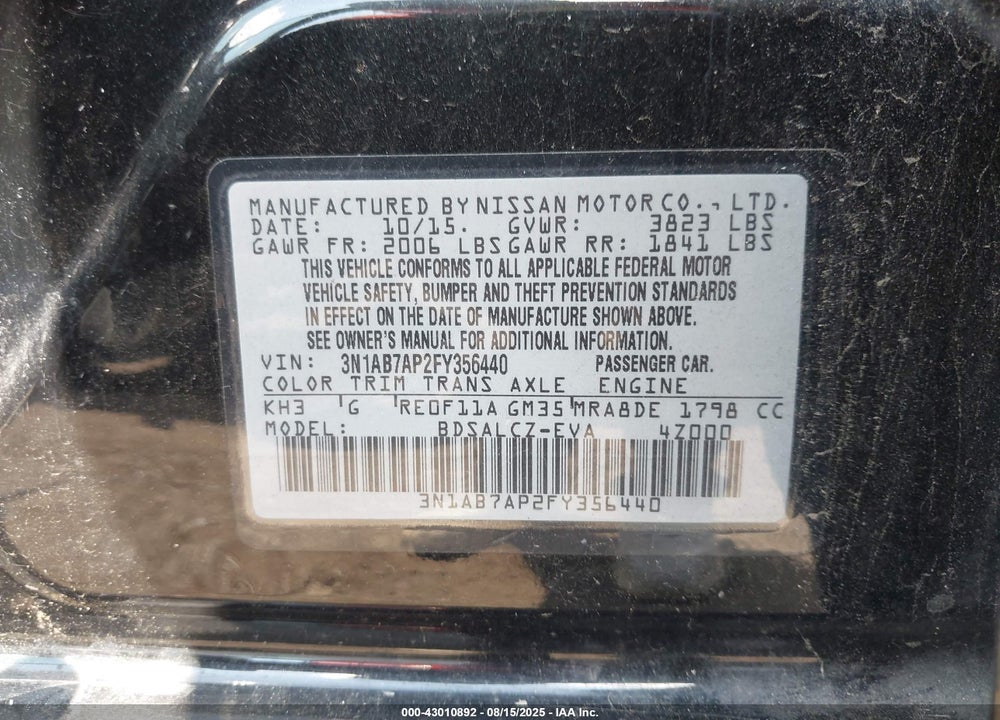 2015 NISSAN SENTRA VIN: 3N1AB7AP2FY356440