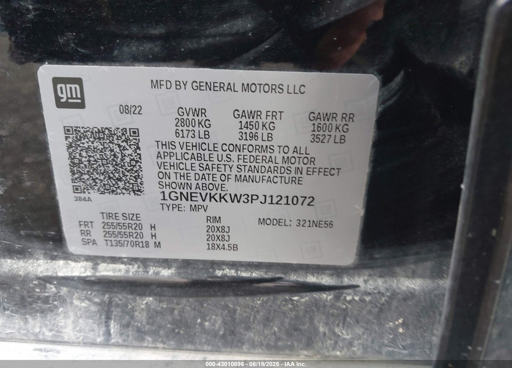 2023 CHEVROLET TRAVERSE AWD PREMIER VIN: 1GNEVKKW3PJ121072