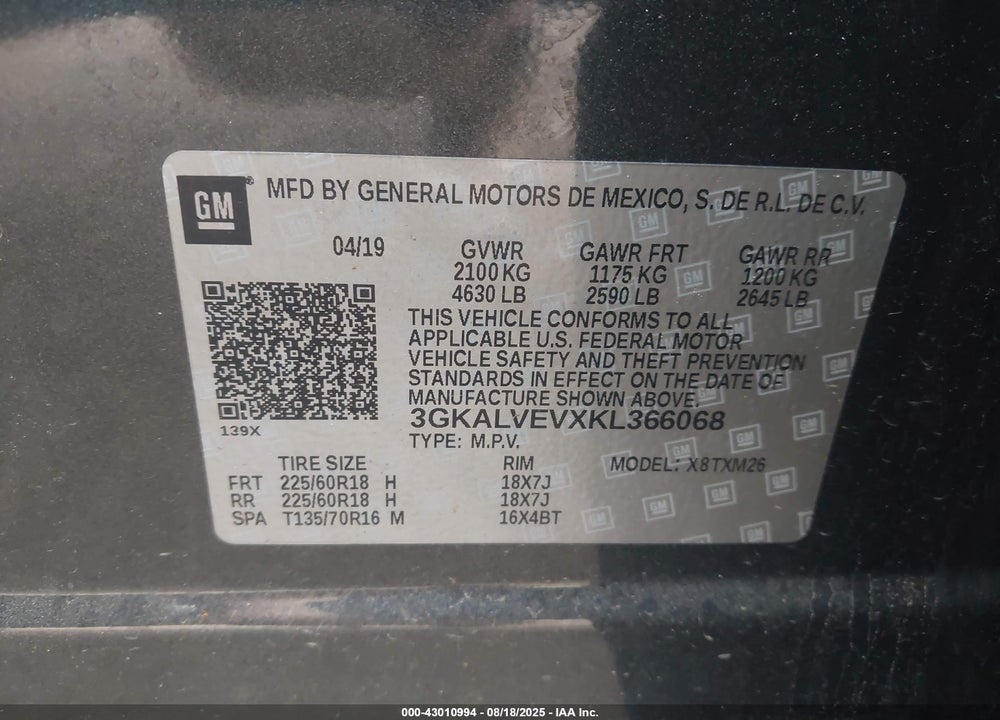 2019 GMC TERRAIN VIN: 3GKALVEVXKL366068