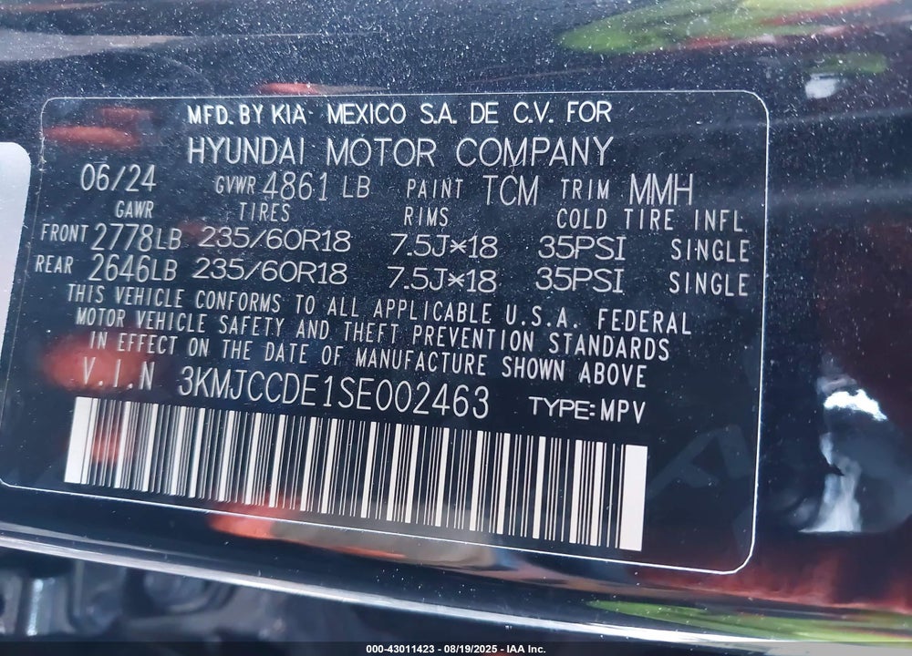 2025 HYUNDAI TUCSON SEL CONVENIENCE VIN: 3KMJCCDE1SE002463