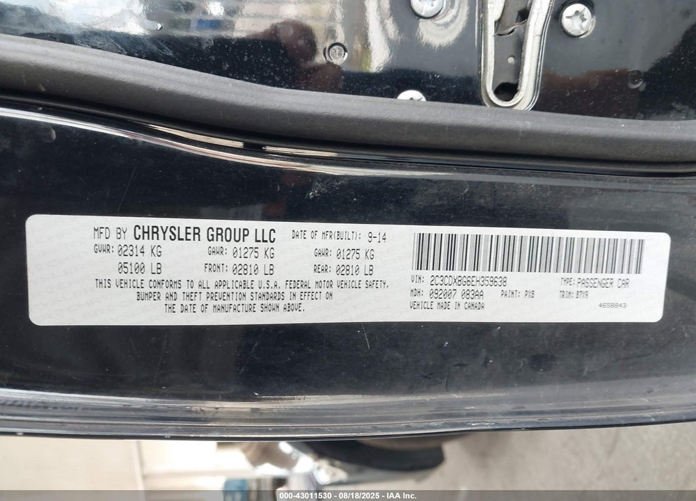 2014 DODGE CHARGER VIN: 2C3CDXBG6EH359638