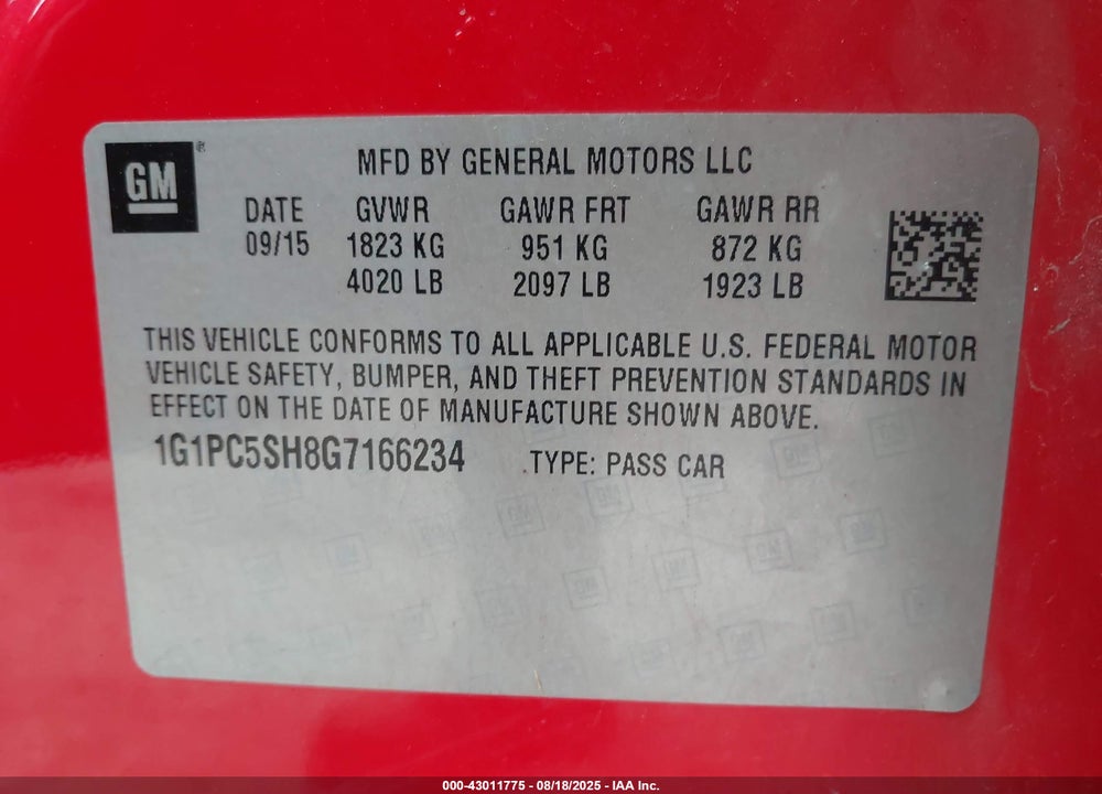 2016 CHEVROLET CRUZE LIMITED VIN: 1G1PC5SH8G7166234