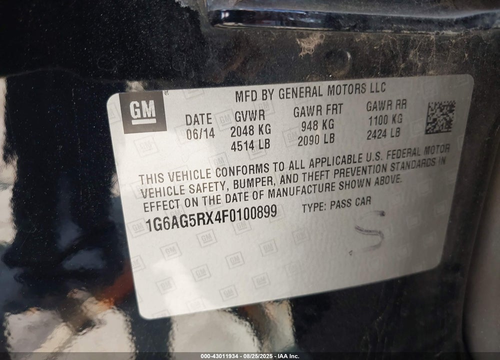2015 CADILLAC ATS VIN: 1G6AG5RX4F0100899