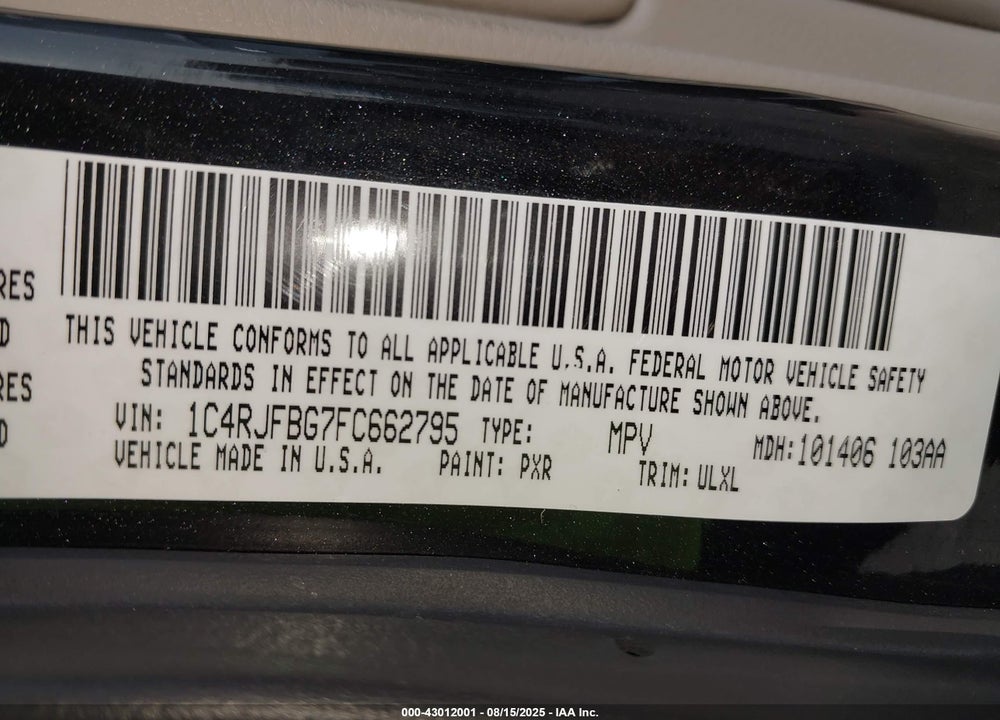 2015 JEEP GRAND CHEROKEE VIN: 1C4RJFBG7FC662795