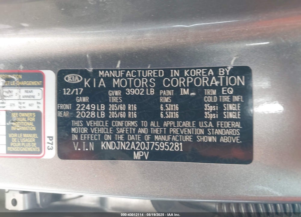 2018 KIA SOUL VIN: KNDJN2A20J7595281