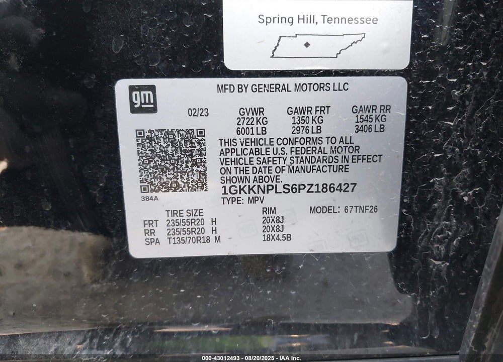 2023 GMC ACADIA VIN: 1GKKNPLS6PZ186427