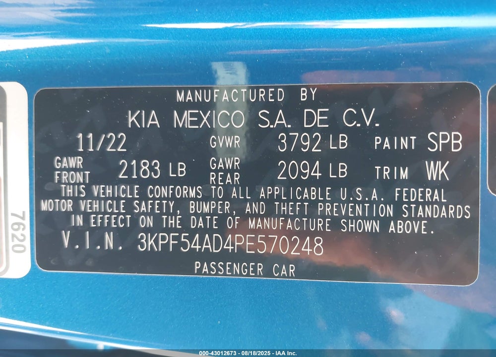 2023 KIA FORTE VIN: 3KPF54AD4PE570248