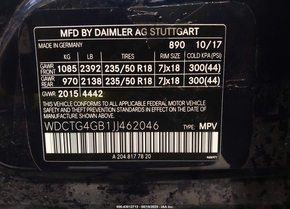 2018 MERCEDES-BENZ GLA-CLASS VIN: WDCTG4GB1JJ462046