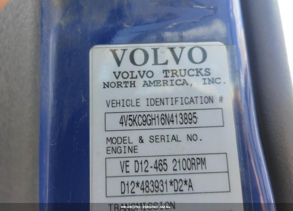 2006 VOLVO VHD VIN: 4V5KC9GH16N413895