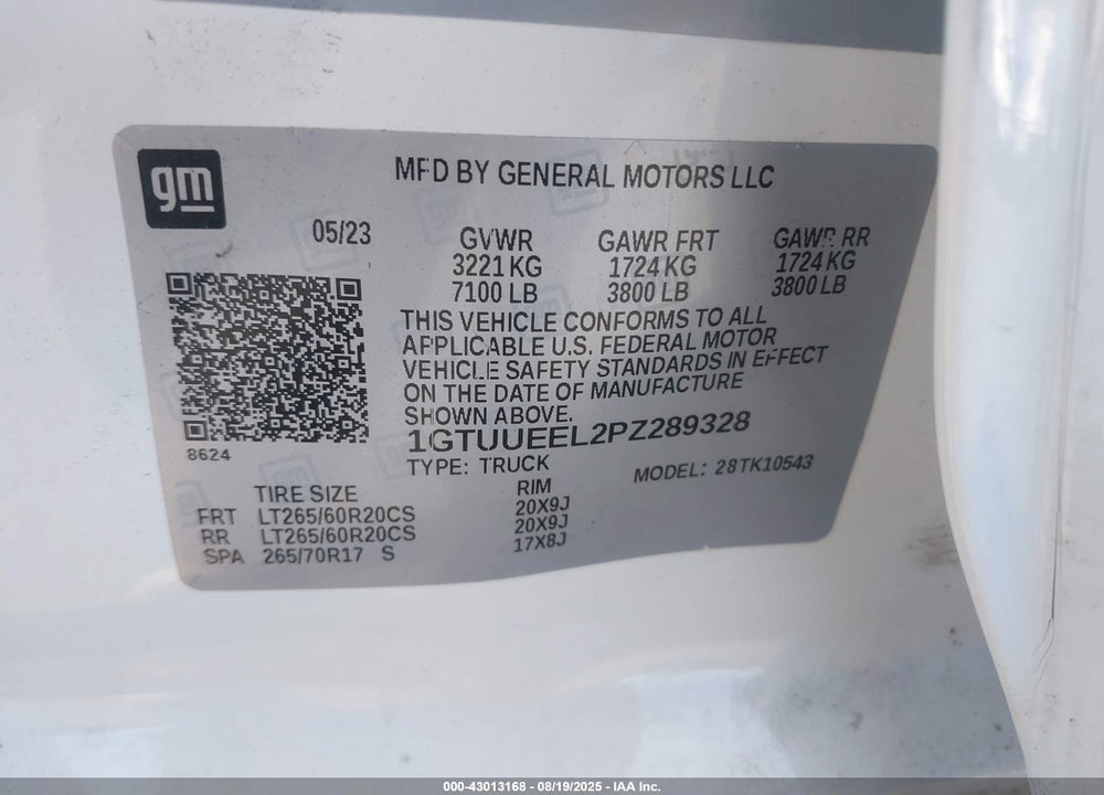 2023 GMC SIERRA 1500 4WD SHORT BOX AT4 VIN: 1GTUUEEL2PZ289328