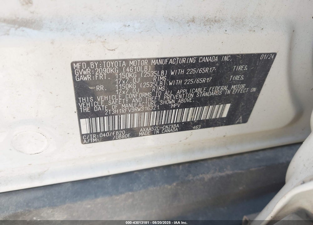 2024 TOYOTA RAV4 VIN: 2T3H1RFV9RW316321