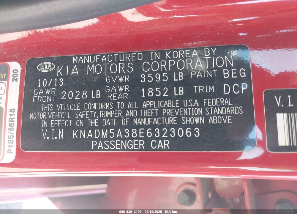 2014 KIA RIO VIN: KNADM5A38E6323063