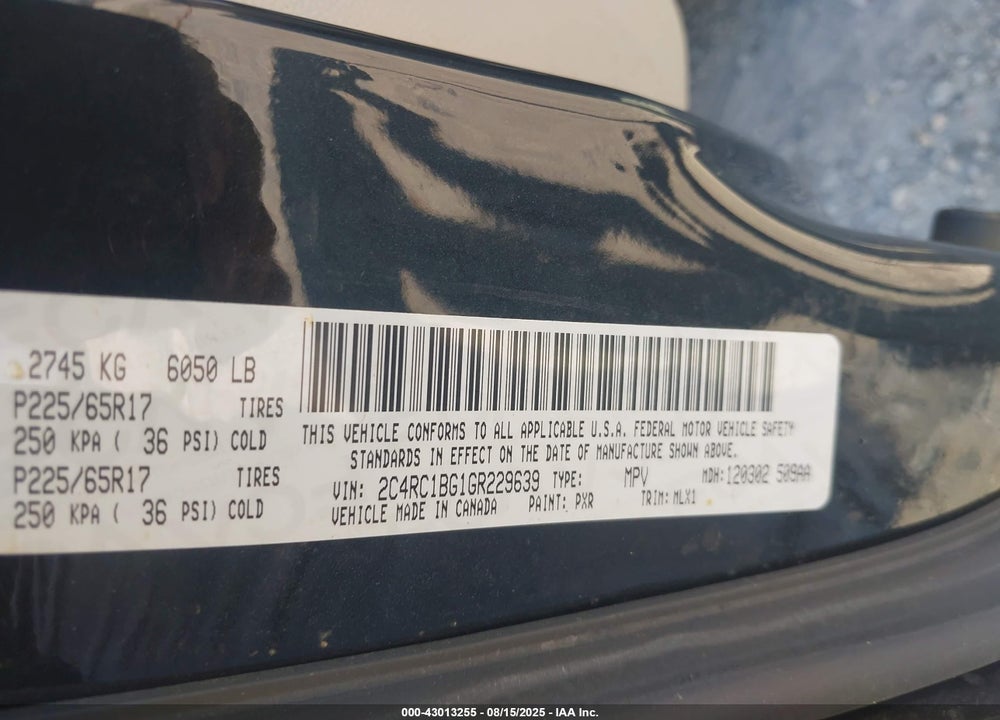 2016 CHRYSLER TOWN & COUNTRY TOURING VIN: 2C4RC1BG1GR229639