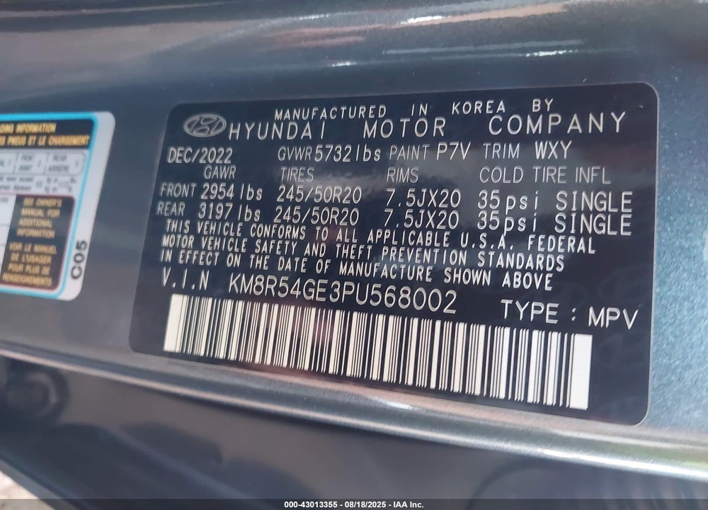 2023 HYUNDAI PALISADE LIMITED VIN: KM8R54GE3PU568002