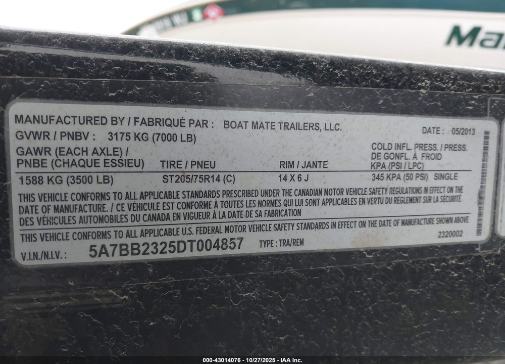 2013 MALIBU OTHER VIN: MB2S8391F313