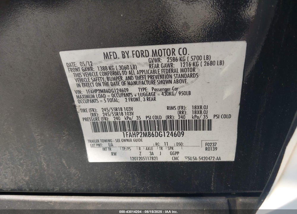 2013 FORD POLICE INTERCEPTOR UTILITY VIN: 1FAHP2M86DG124609