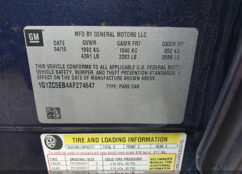 2010 CHEVROLET MALIBU VIN: 1G1ZC5EB4AF274847