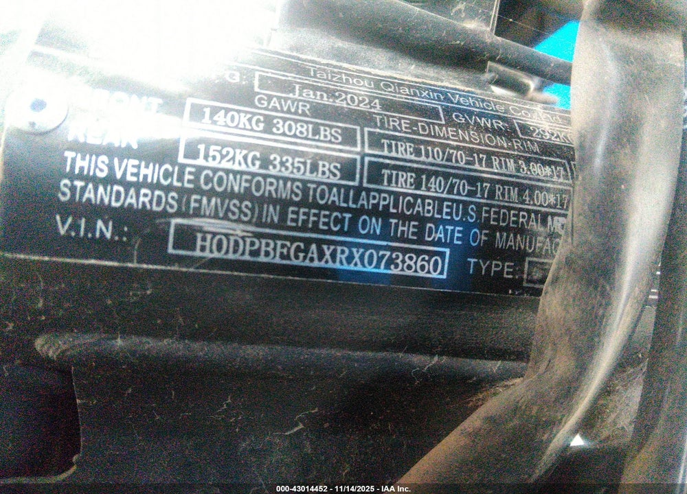 2024 VITACCI XMT 250 VIN: H0DPBFGAXRX073860