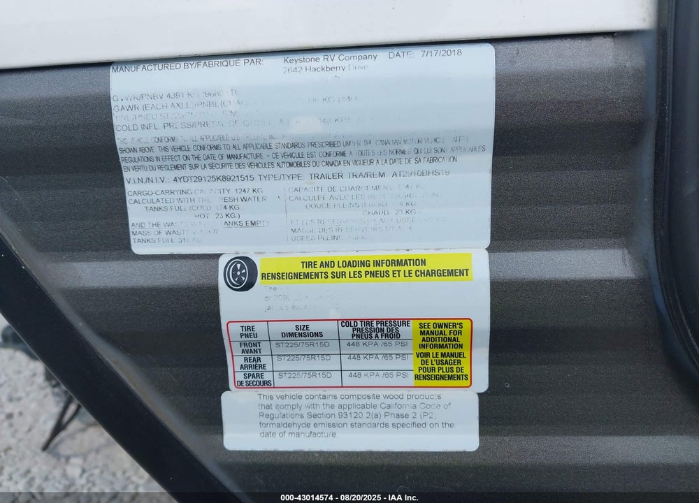 2019 ASPEN TRAI VIN: 4YDT29125K8921515
