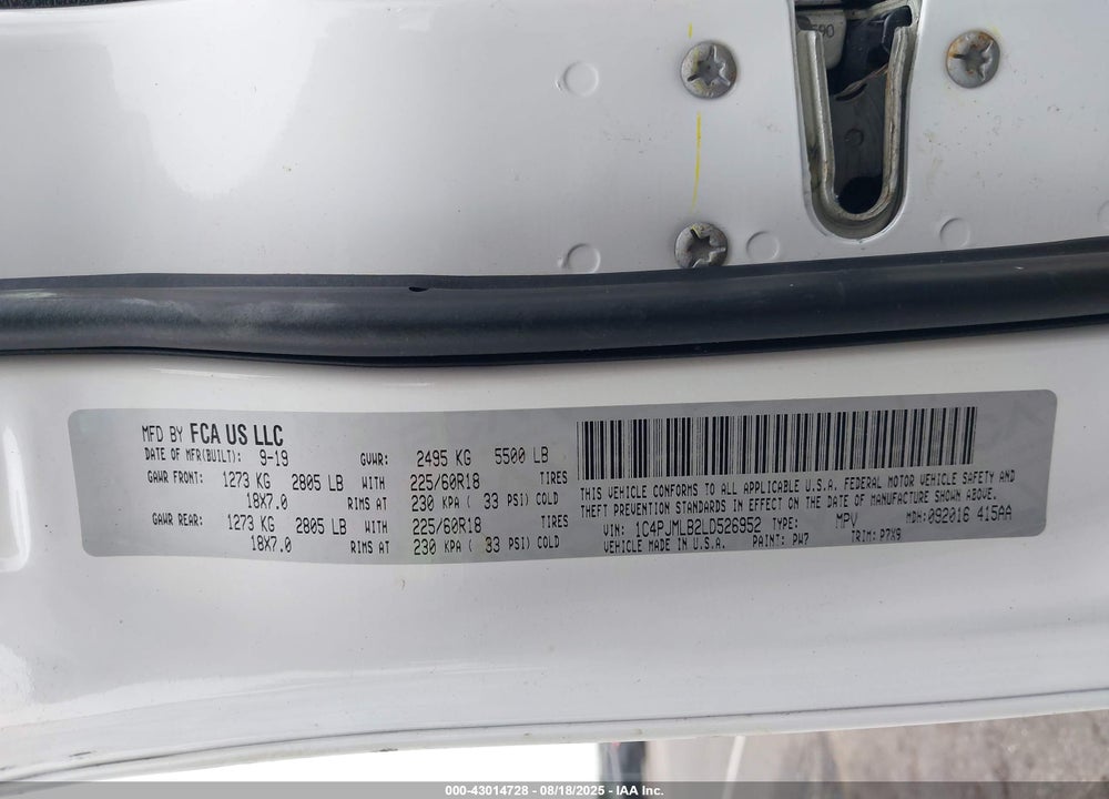 2020 JEEP CHEROKEE VIN: 1C4PJMLB2LD526952