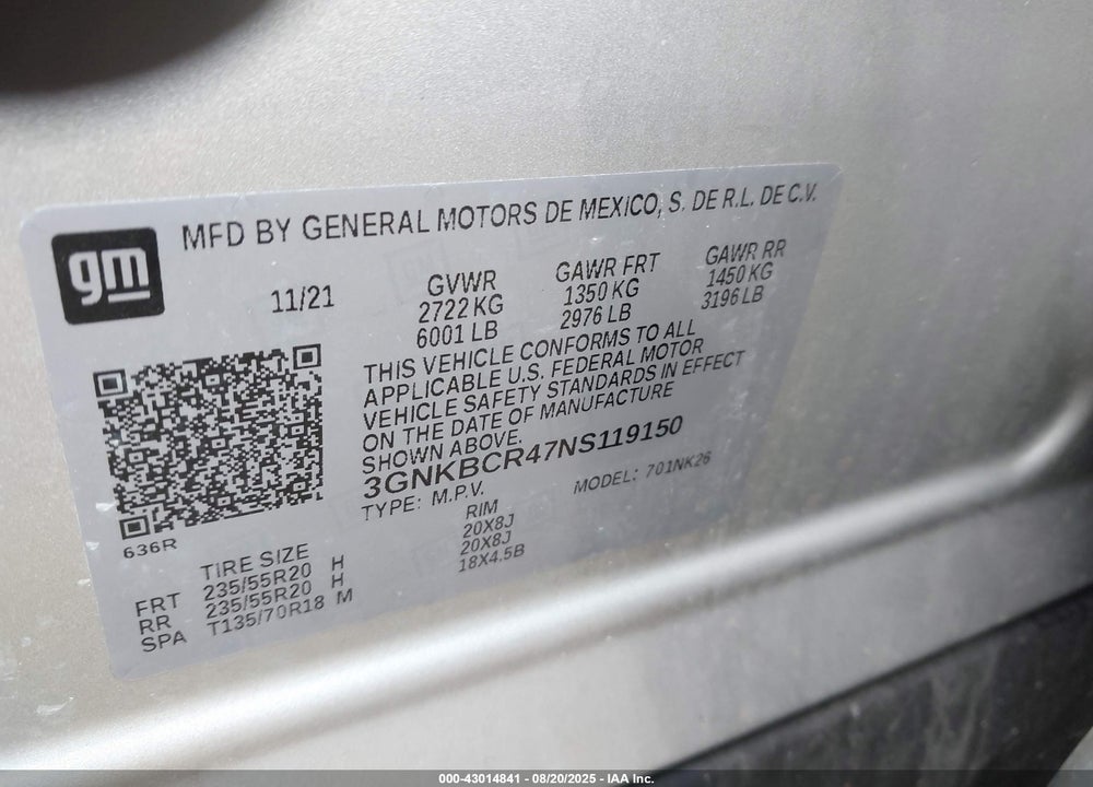 2022 CHEVROLET BLAZER VIN: 3GNKBCR47NS119150