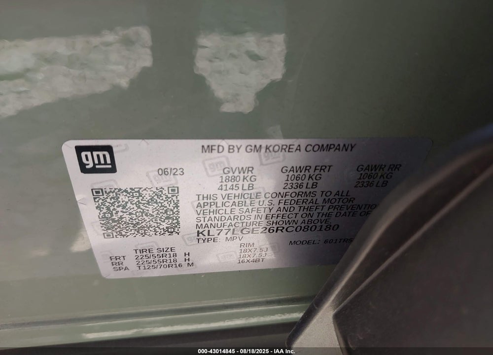 2024 CHEVROLET TRAX VIN: KL77LGE26RC080180